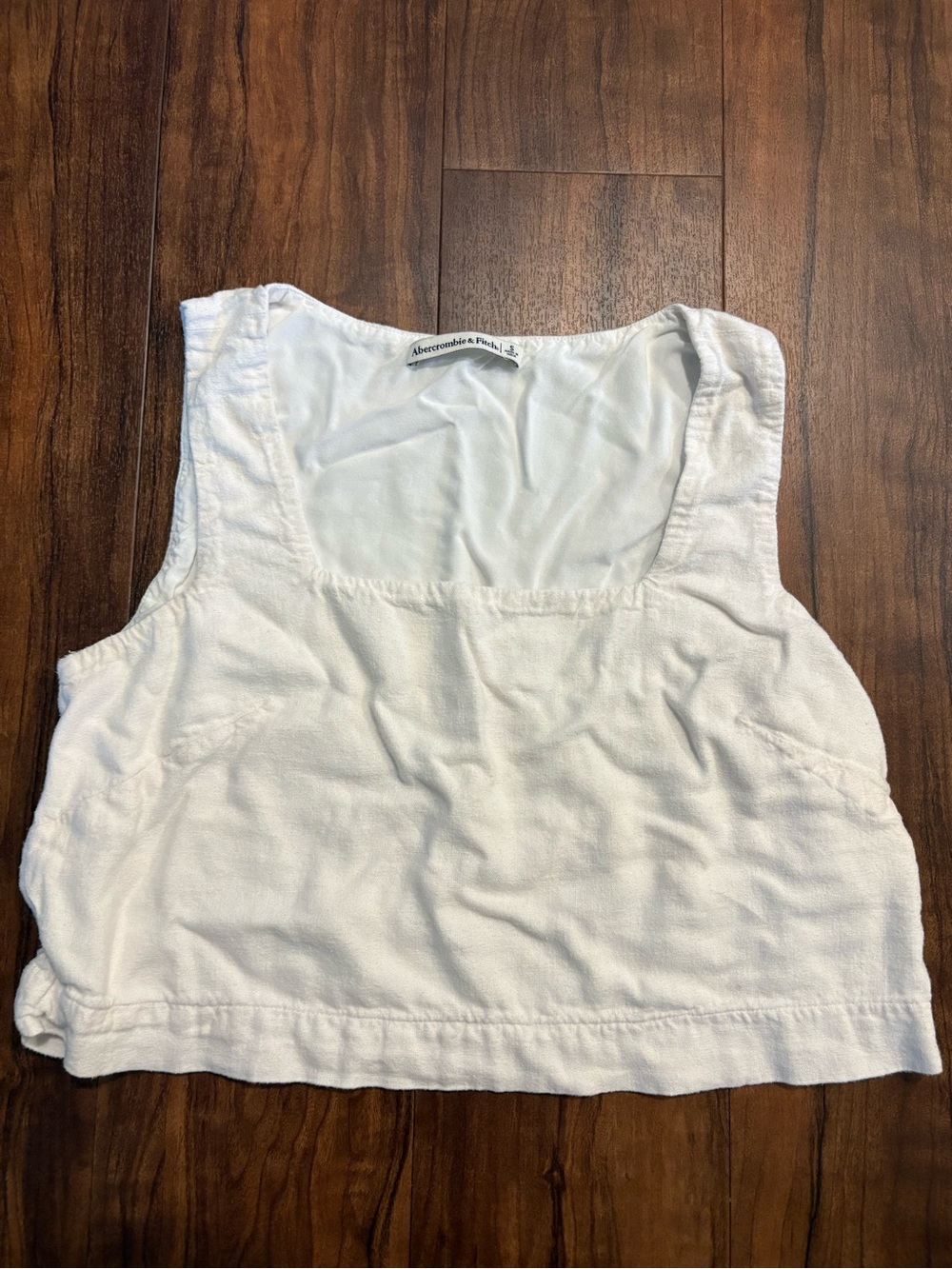 A&F White Square Neck Linen Blend Crop Top - Picture 2 of 3